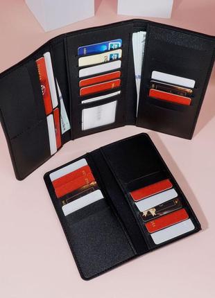 Клатч-гаманець жіночий на 3 складання, стильний, з принтом ''гусяча лапка'' (чорний)5 фото