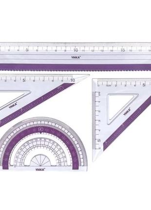 Набор линеек "умка" лн05-15, линейка 15см+2треуголь.+транспортир, сиреневый, пластик1 фото