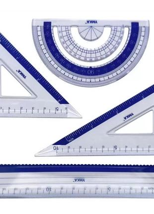 Набор линеек "умка" лн06-04, линейка 20см+2треуголь.+транспортир, синий, пластик1 фото