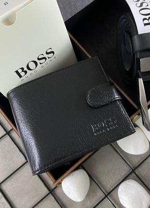 Ремень мужской кожаный boss и кожаный кошелек в подарочном наборе2 фото