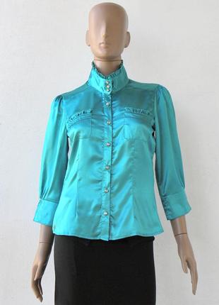 Оригинально пошитая блузка из бирюзовой ткани 44 размер (38 евроразмер).