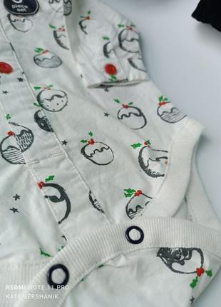 Новогодний рождественский комплект боди-рубашка, штаны с подтяжками 0-35 фото
