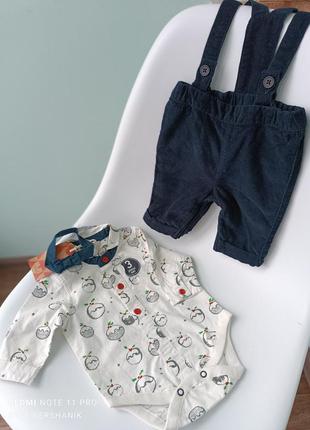 Новорічний різдвяний комплект боді-сорочка,штани з підтяжками 0-31 фото