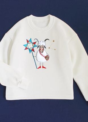 Ряздвяний новорічний світшот светр молочний чорний новорічна жіноча кофта підліткова для дівчинки