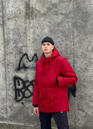 Зимняя мужская куртка парка зимова тепла куртка парка червона nike