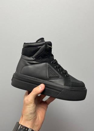 Кросівки prada re-nylon brushed sneakers high ‘black’ not lux4 фото