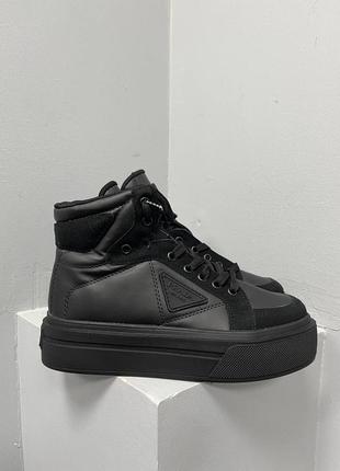 Кросівки prada re-nylon brushed sneakers high ‘black’ not lux1 фото