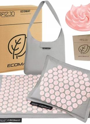 Килимок акупунктурний із подушкою 4fizjo eco mat аплікатор кузнєцова 4fj0228 grey/pink1 фото