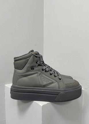 Кроссовки prada re-nylon brushed sneakers high «grey’ not lux