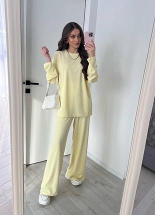 Костюм трикотажный трикотаж zara в повязке брюки палаццо клеш кюлоты длинная удлиненная кофта свитер длинный рукав прямые широкие трубы гольф