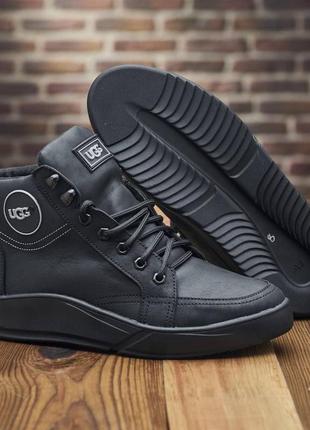 Зимові чоловічі черевики ugg натуральна матова шкіра, качественные зимние ботинки6 фото