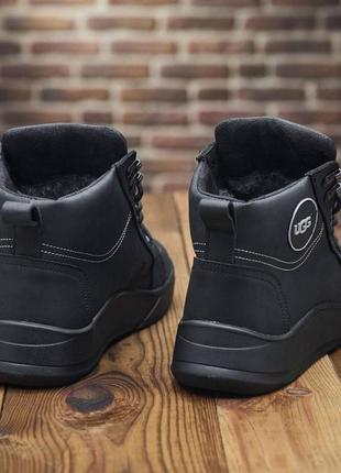 Зимові чоловічі черевики ugg натуральна матова шкіра, качественные зимние ботинки8 фото