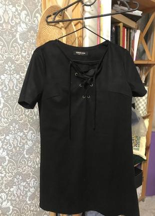 Платье черное из искусственной замши1 фото