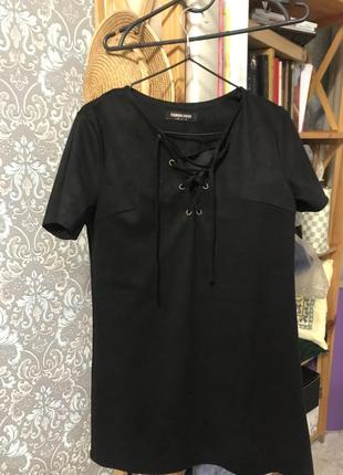 Платье черное из искусственной замши3 фото