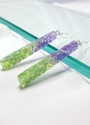 🌿 серьги из эпоксидной смолы на подарок! фиолетово-зеленые эпитеты стиля! 🌿1 фото
