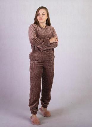 Жіноча махрова піжама/домашнiй костюм мокко