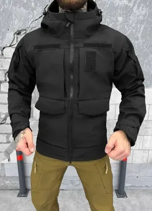 Тактична зимова куртка softshell чорна , армійська чорна куртка на зиму softshell omni-heat