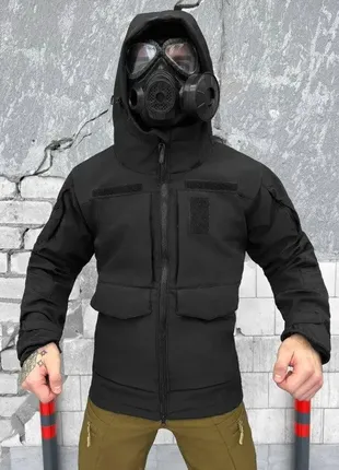 Тактична зимова куртка softshell чорна , армійська чорна куртка на зиму softshell omni-heat3 фото
