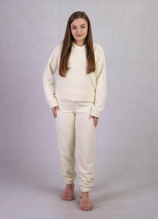 Жіноча махрова піжама/домашнiй костюм молочний2 фото