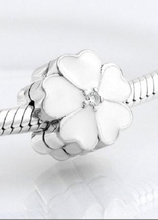 Кліпса затискач розділитель шарм pandora white primrose💮 срібло 925⁰