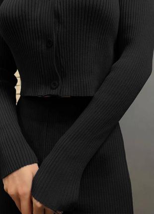 Теплий костюм із ангори рубчик вкорочена кофта на ґудзиках вільного прямого крою штани палаццо з високою посадкою на резинці широкі9 фото
