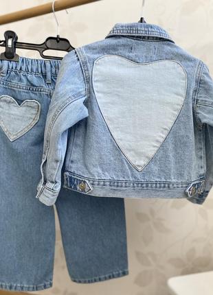 Джинсовый пиджак zara с сердцем для девочек, голубая джинсовка.3 фото