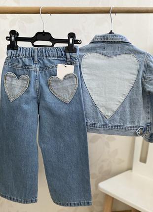 Джинсовий піджак zara з серцем для дівчаток, блакитна джинсовка5 фото