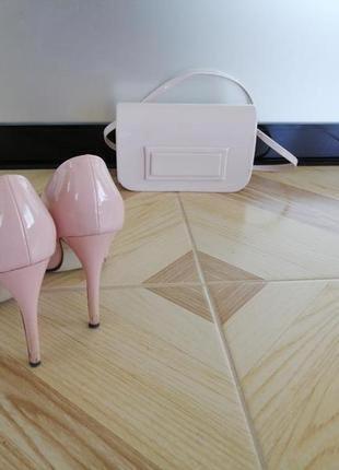 Натуральные розовые пудровые туфли открытий носок на каблуке. лодочки розовые 37р 24 см7 фото