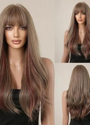 Парик женский коричневый длинный волос волнистые наурученные искусственные волосы канекалон возможен обмен разгляну