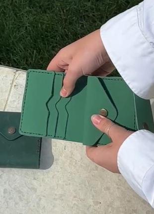 Шкіряний гаманець конверт lucky зелений3 фото