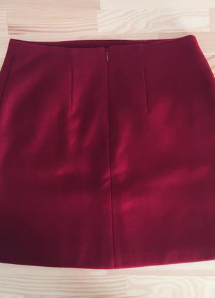 Теплая юбка-трапеция с карманами бордо2 фото