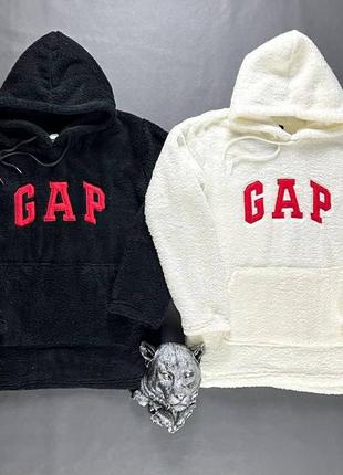 Тёплая чёрная кофта худи gap с капюшоном теплий м‘якенький чорний худі gap тедді