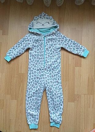 Теплый домашний флисовый комбинезон для девочки 5-7 лет