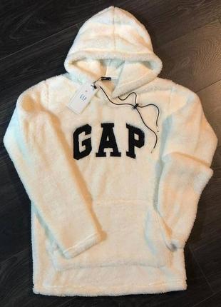 Тёплый мягенький белый худи gap с капюшоном белый мужской худи gap тедди