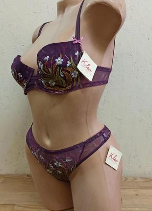 Kleo комплект женского нижнего белья фиолетовый на пушапе с кружевом р 70с, 70d4 фото