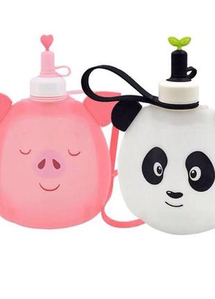 Детская бутылка для воды джумони силиконовая. пятачок