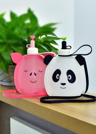 Детская бутылка для воды джумони силиконовая. пятачок