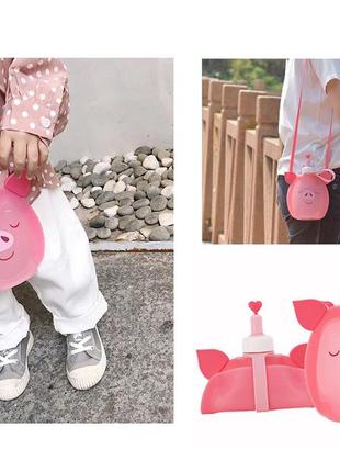 Детская бутылка для воды джумони силиконовая. пятачок