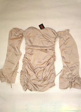 Шикарна сатинова сукня з чашками відкриті плечі misspap uk 10/s-m та uk 24/2-3 xl4 фото
