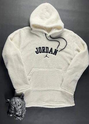 Тёплый белый худи мягуська jordan с капюшоном jordan білий теплий худі м‘якенький jordan мішка