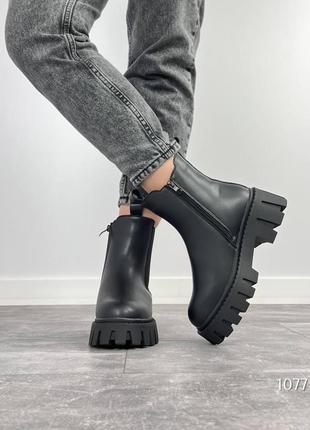 Черевики чоботи зима натуральна шкіра чорний5 фото
