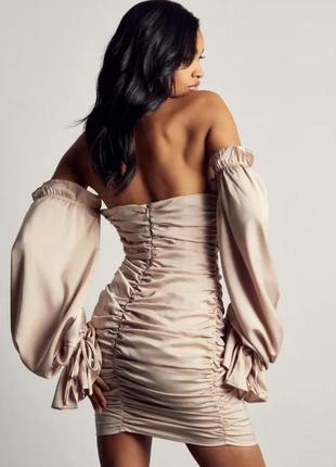 Шикарна сатинова сукня з чашками відкриті плечі misspap uk 10/s-m та uk 24/2-3 xl2 фото