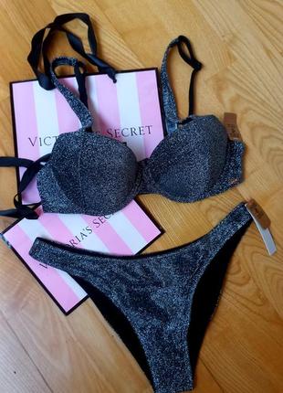 Купальник victoria's secret vs victoria secret блестящий купальник виктория сикрет вика черный раздельный купальник пуш-ап pink пинк