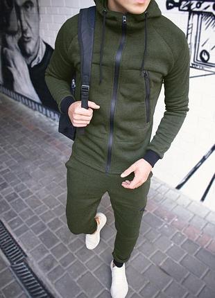 Зимний мужской спортивный костюм зимовий теплий чоловічий костюм зелений хакі