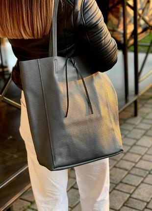 Итальянская кожаная  сумка, шопер, шоппер без рисунка большой, шопер, шопер длиными ручками