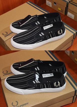 Fred perry turner slip on retro stripe pumps - uk3 36 мокасіни кросівки кеди взуття оригінал