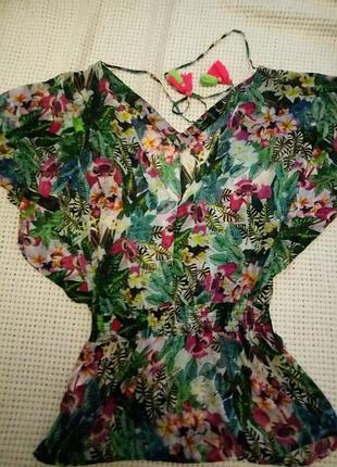 Яркая дизайнерская туника цветочный принт вышивка бисер