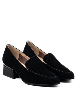 Туфли женские черные замшевые на удобном каблуке 2256т