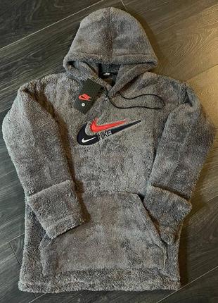 Тёплый серый мягкий худи с капюшоном nike сірий теплий худі м‘якенький nike