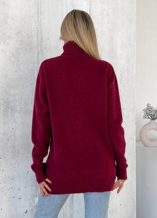 Бордовый свитер объемной вязки с высоким горлом размер l